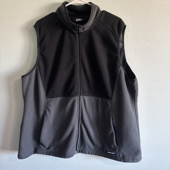 Lands End Fleece Vest Men’s XXL 2XL Black/Gray Zip Pockets Front Zip - Picture 1 of 4